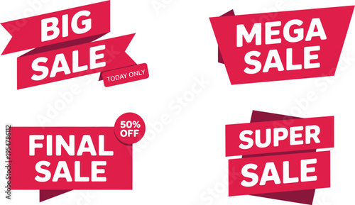Big Sale and Mega Sale Promotional Sticker Set with Final Sale and Super Sale Retail Labels Vector