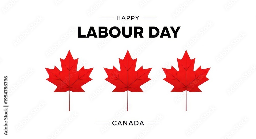 Fototapeta premium Happy labour day canada with maple leaves on white background