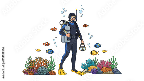 Undersea Explorer: A captivating scene of a scuba diver exploring vibrant coral reefs, surrounded by diverse aquatic life, offers a glimpse into the mesmerizing underwater world.