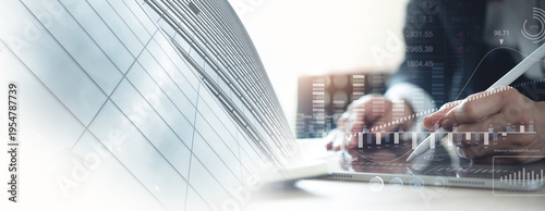 Finance analyst working on business analytics and data management system to make financial report with business performance, KPI dashboard.