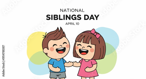 Happy siblings holding hands smiling colorful background sibling day brother and sister childhood friendship love and bonding kids family togetherness joy celebration national