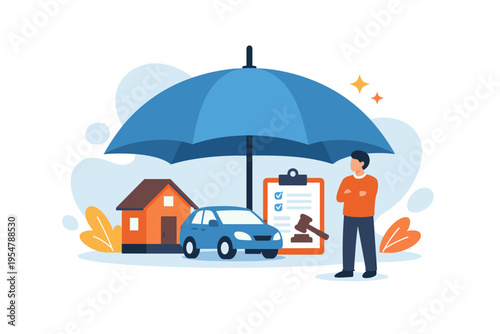 Concept of insurance protection for home and car.
