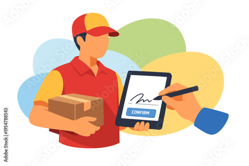 Delivery person holding a package for shipping and delivery services.