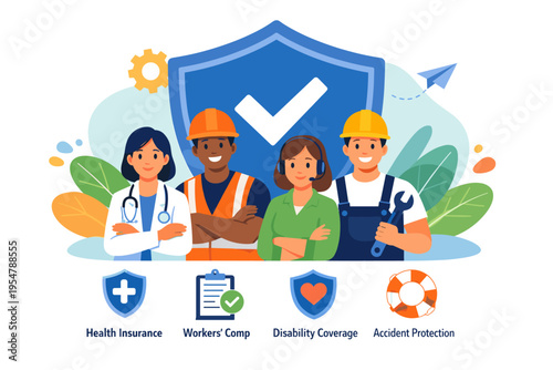 Diverse professionals healthcare and construction workers teamwork concept.