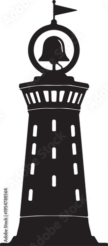 Vector lighthouse icon with bell and flag