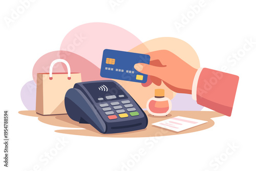 Shopping bag and payment terminal for retail transactions.