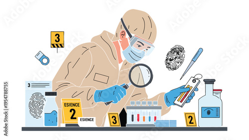 Forensic Expert at Work: A forensic expert meticulously examines evidence at a crime scene. Investigating with precision and dedication, uncovering critical details.