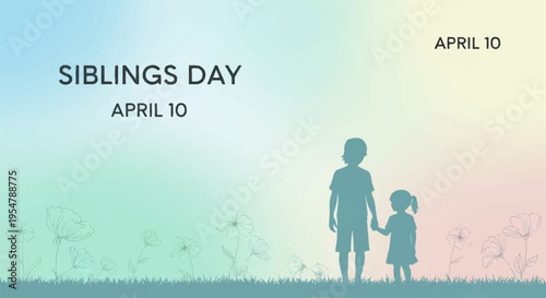 Sibling bond on siblings day april 10 brother and sister holding hands in a colorful field with pastel rainbow background