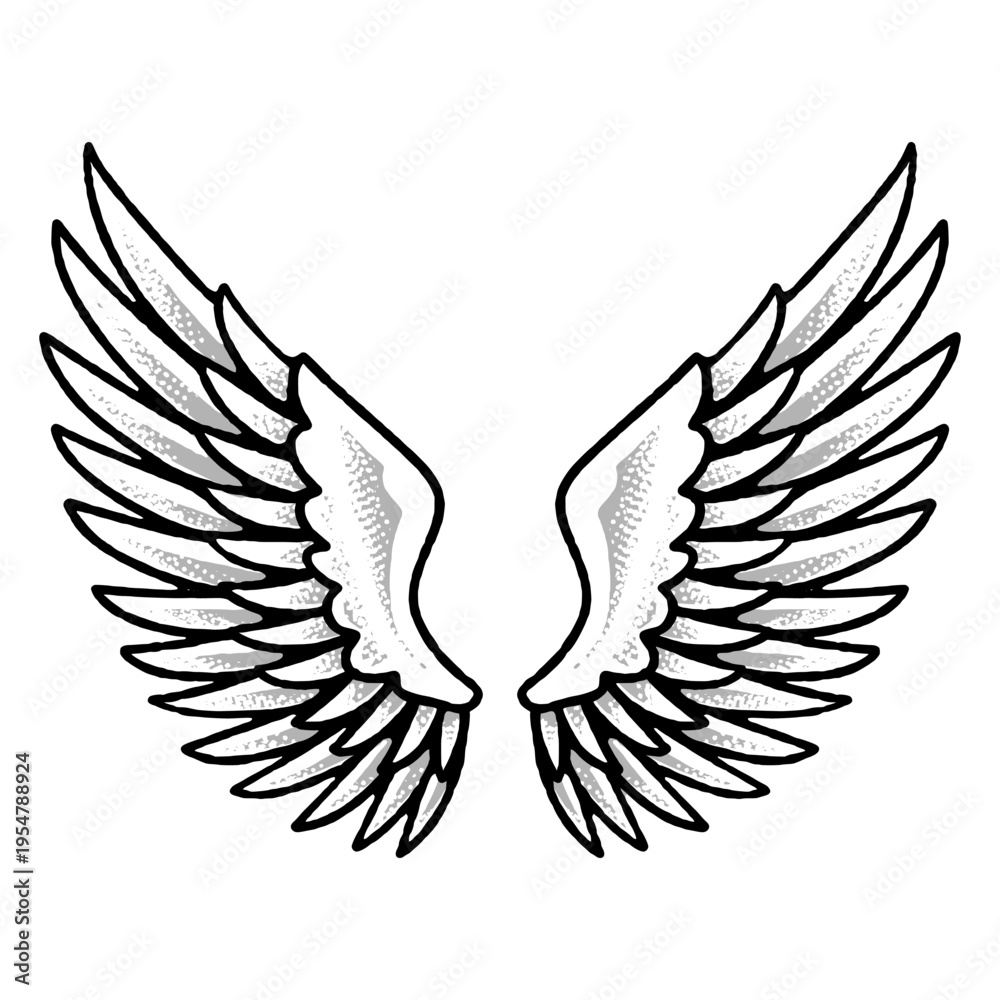 Fototapeta premium Elegant Pair of White Angel Wings with Classic Feather Textures for Wedding and Religious Design.