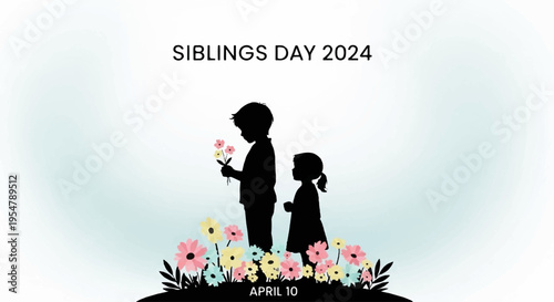 Silhouette of siblings with flowers on siblings day celebrating family bond and love in spring