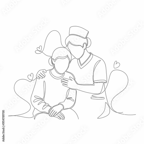 Nurse comforting an elderly patient with a gentle touch and caring embrace, symbolizing compassion and support.