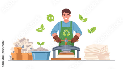 Revitalizing Resources: A dedicated individual is meticulously engaged in the sustainable practice of paper recycling.