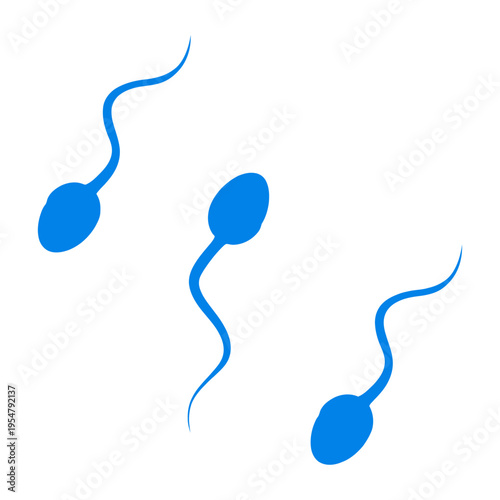 Vector of three blue sperm cells swimming in different directions