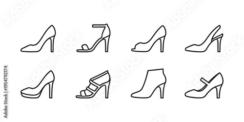 Collection of elegant high heel shoe outlines for fashion and design
