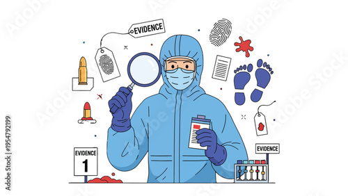 Forensic Investigator: A forensic investigator meticulously examines evidence, using a magnifying glass to uncover clues and piece together the narrative of a crime scene.
