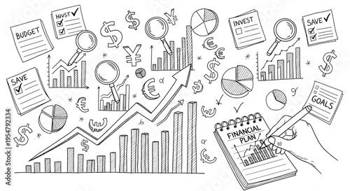 Set of business finance icons and graphs vector