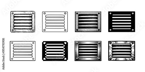 Collection of eight different vent and grille designs in various artistic styles