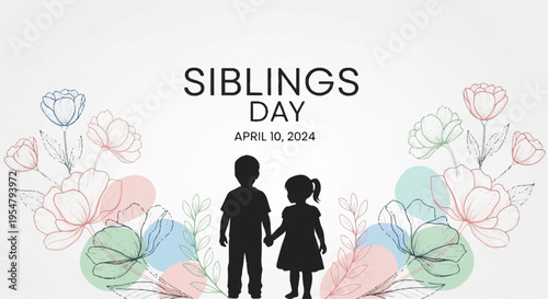 Sibling bond on siblings day april 10 2024 illustration with flowers
