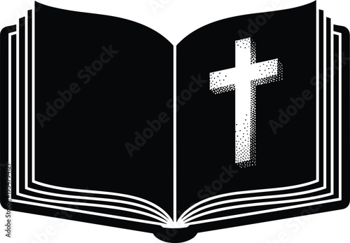 Open Bible with Cross Symbol on Page open book white cross black book