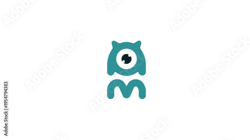 Cute one-eyed teal monster graphic icon with abstract lower body, a playful cartoon character illustration on white background