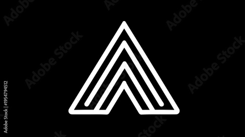 Modern geometric A letter outline icon with parallel lines, abstract minimalist symbol design, digital illustration on black background for branding.