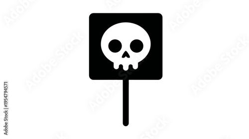 Danger Sign Icon with Skull Symbol - Black and White Minimalist Graphic for Warning, Toxic, Poison, or Hazard Alert