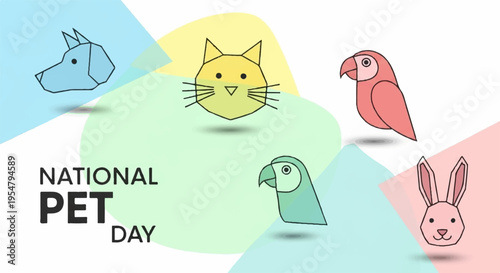 National pet day celebration with cute animal icons and colorful background