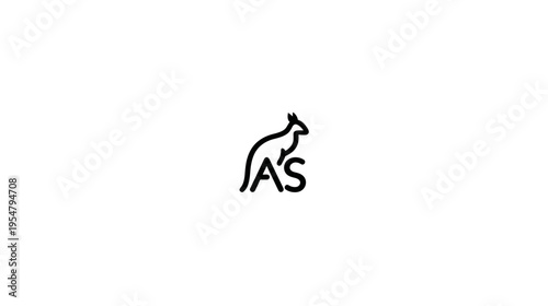 Minimalist line art kangaroo icon with stylized AS letters. Simple black outline illustration of an Australian marsupial animal on white background.