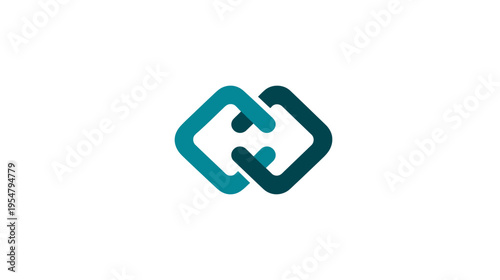Abstract teal interlocked geometric squares symbol representing digital connection, network integration, and secure link concept