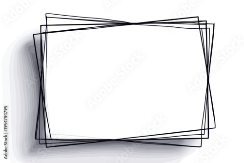 Abstract overlapping black lines creating a geometric rectangular frame on white background