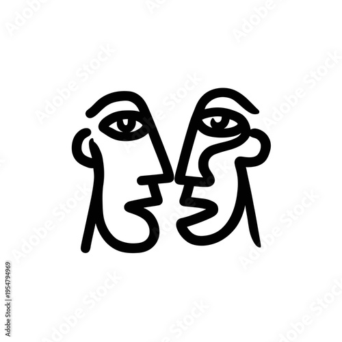 Abstract dual faces line art illustration with white background