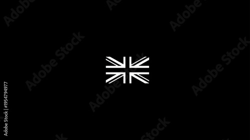 Minimalist British flag design, abstract geometric line art on a black background, representing the United Kingdom concept.