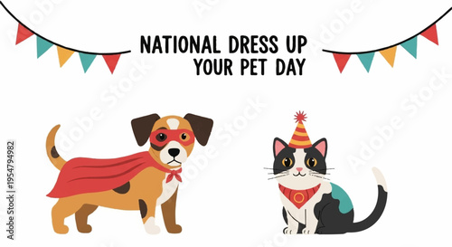 Dressed up dog and cat for national dress up your pet day colorful bunting festive fun pets animals celebration holiday