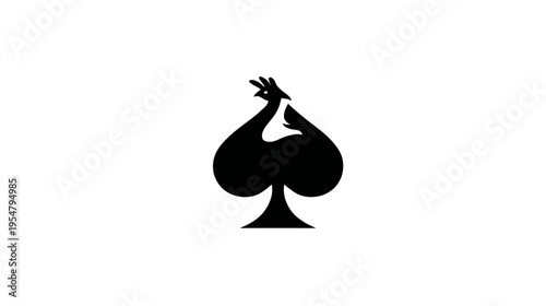 Abstract black spade playing card symbol with a stylized rooster head design, minimalist graphic icon on white background