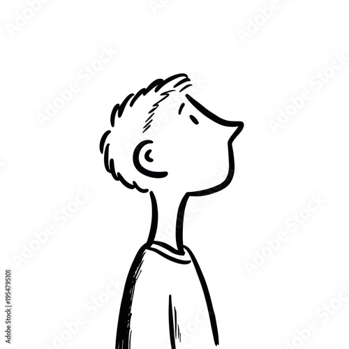 Illustration of a young caucasian male child looking upward
