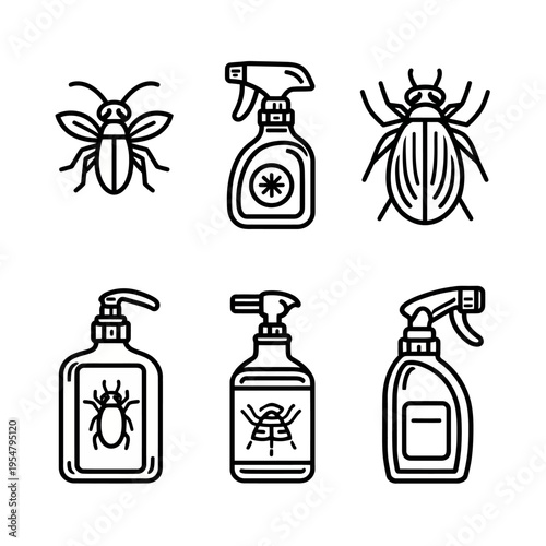 Insect Icons with Bug Spray Protection Symbols