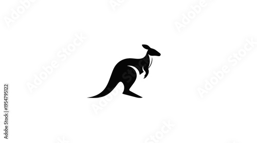 Black silhouette of a powerful kangaroo in a dynamic pose, isolated on a clean white background, representing Australian wildlife
