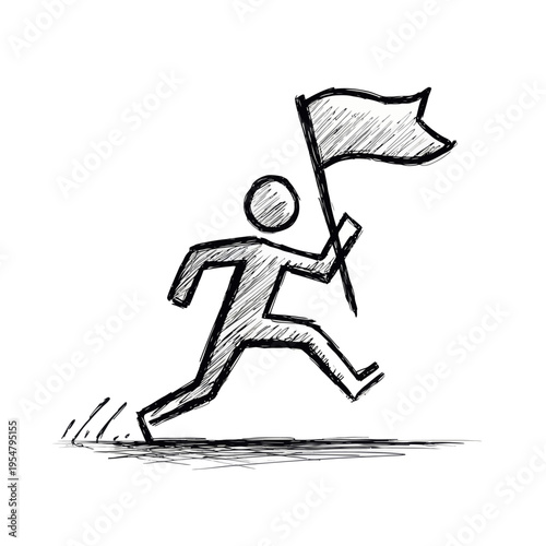 Scribble art of person running with flag