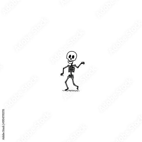 Cartoon skeleton drawing on white background
