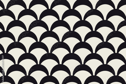 Seamless black and white geometric pattern with repeating semi-circles