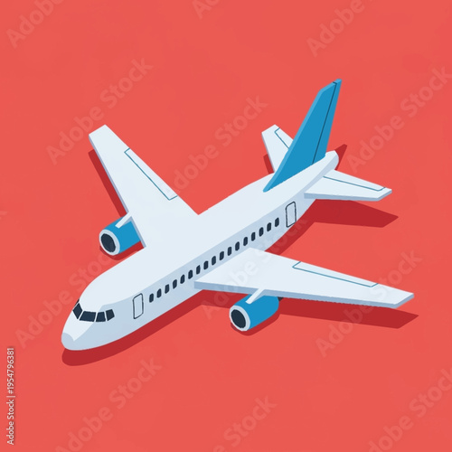 Modern White Airplane with Blue Accents Flying.