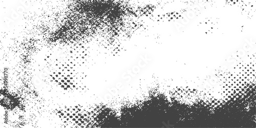 Abstract grunge ink splat background with a dark paint spray pattern and a black graffiti splatter border design on a dirty paper texture illustration