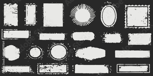 Vintage vector set of grunge rubber stamps with numbers featuring round retro frames and decorative badge elements for label design