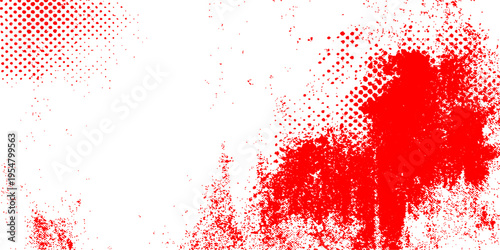 A grunge red paint background with blood ink splatters and artistic vector splashes creates a textured Christmas card illustration or a dirty heart pattern backdrop for a banner design