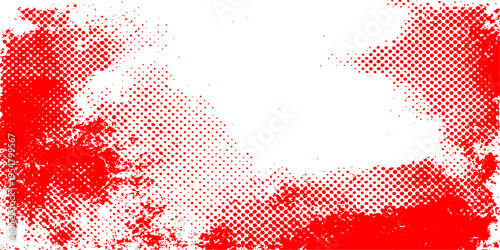 Red grunge background with abstract heart shape and world map illustration featuring a halftone dot pattern and paint splash texture for a love symbol wallpaper or banner design