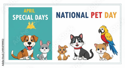 National pet day celebration with various pets and animals