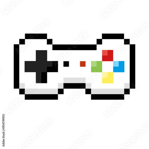 Vibrant pixel art game controller illustration, embodying retro gaming nostalgia and digital entertainment concepts, ideal for engaging creative projects and interactive media designs