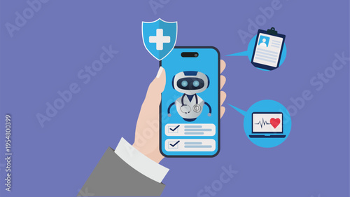 AI Healthcare App Mobile Interface with Medical Robot Doctor Telemedicine Digital Health Concept