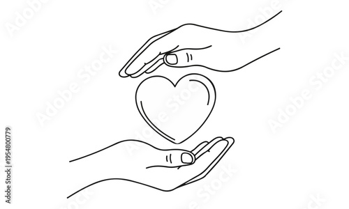 Hands Protecting Heart Shape Line Art Drawing
