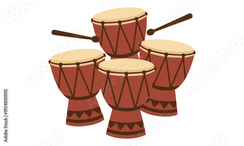 Photos Djembe Drums Set with Drumsticks on White Background